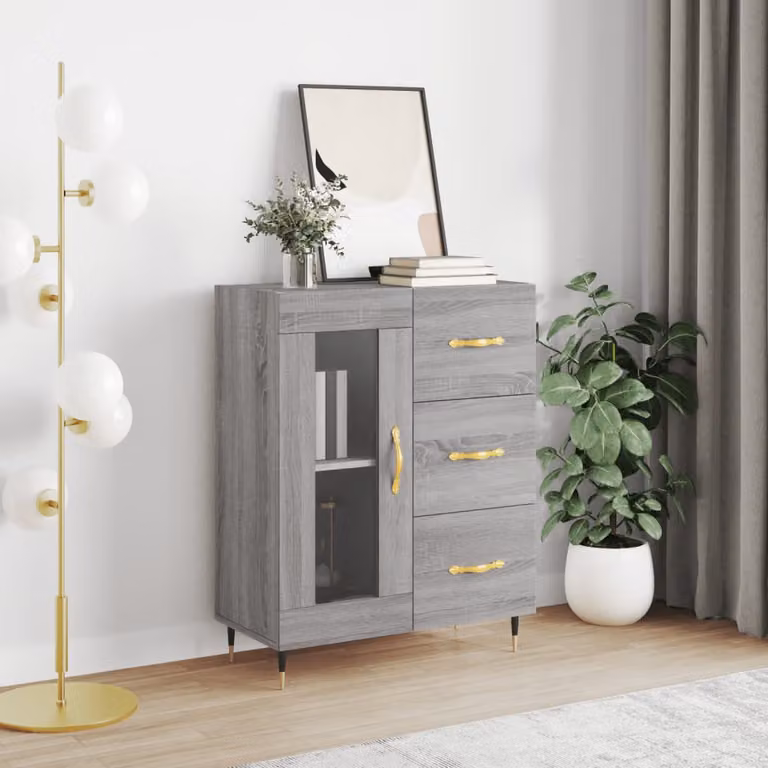 Credenza vidaXL in Legno Multistrato Grigio, L: 69,5 cm, P: 34 cm, H: 90 cm