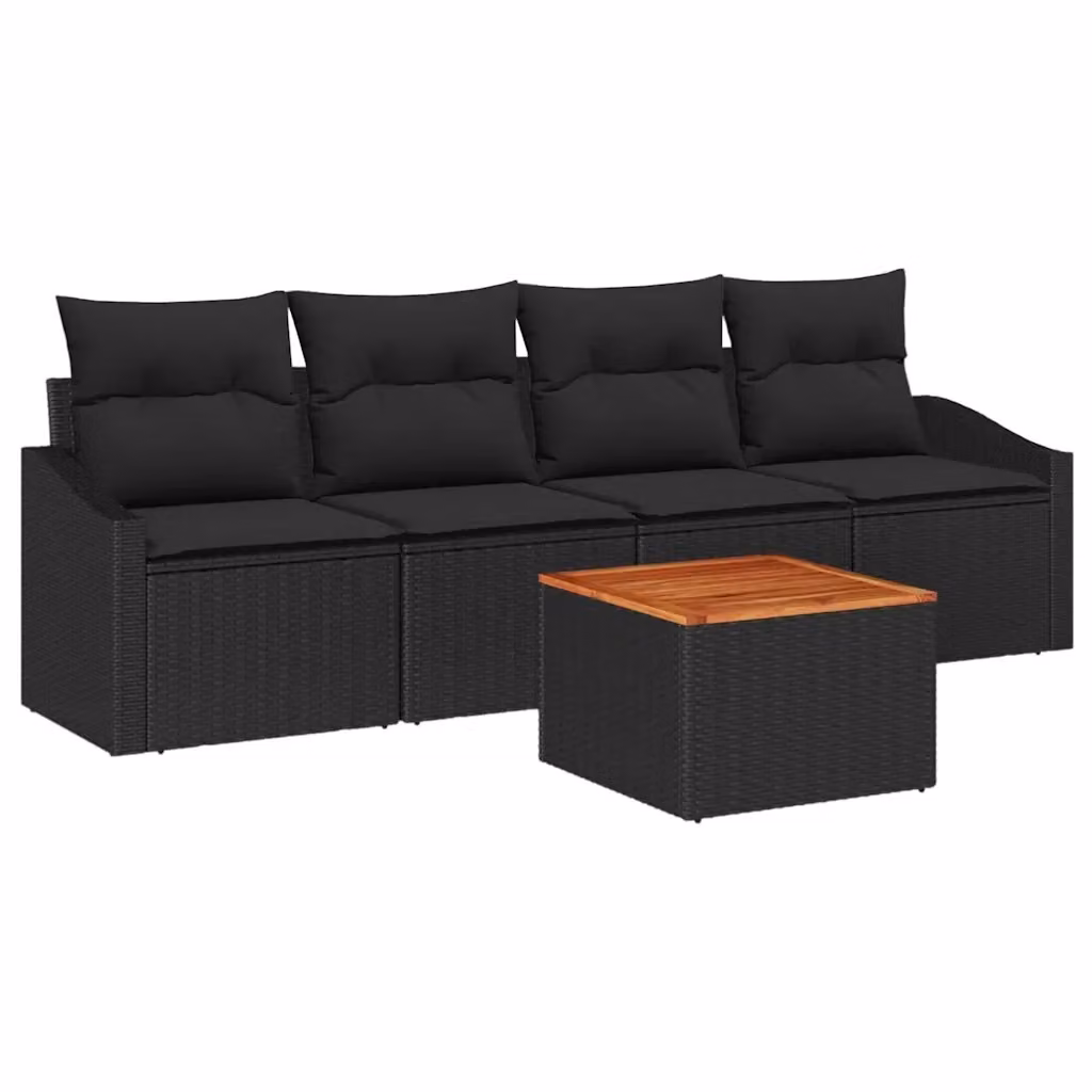 Set Divano da Giardino vidaXL 5 Pezzi Nero con Cuscini e Tavolino in Polyrattan e Acciaio – 2