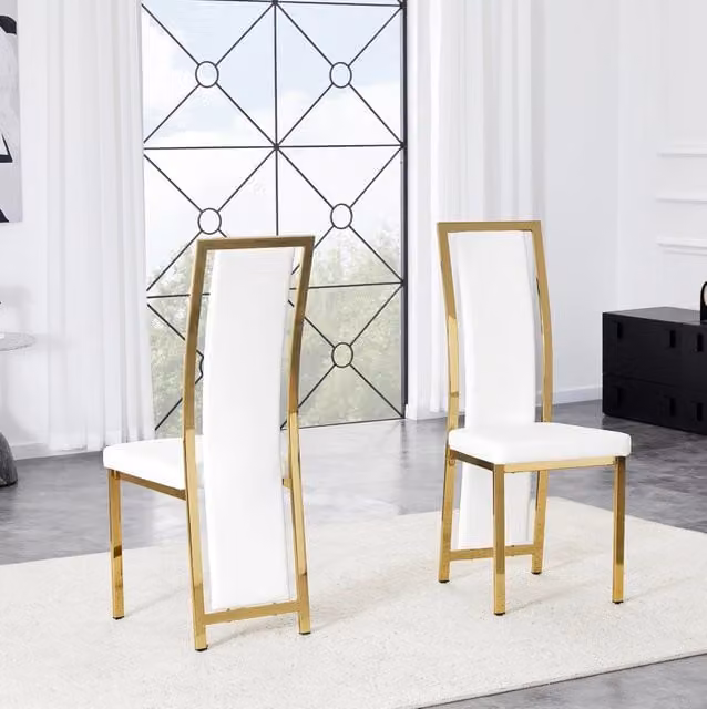 Set di 2 sedie da pranzo moderne bianco e oro con schienale alto; in PU e metallo; 109 cm