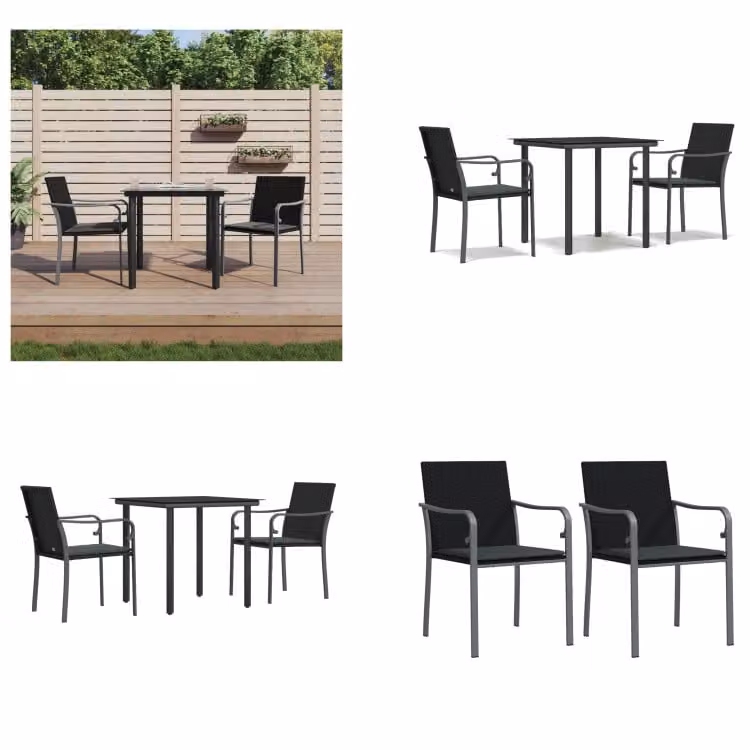 vidaXL Set da pranzo da giardino 3 pezzi con cuscini in rattan e acciaio - Set da pranzo da giardino - Set da pranzo da giardino - Set da pranzo da esterno
