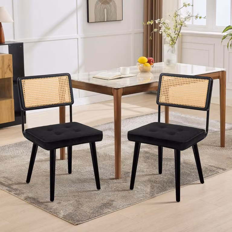 Set di 2 moderne sedie da pranzo in stile boho, con gambe in legno – Sedia da pranzo verde per soggiorno e cucina