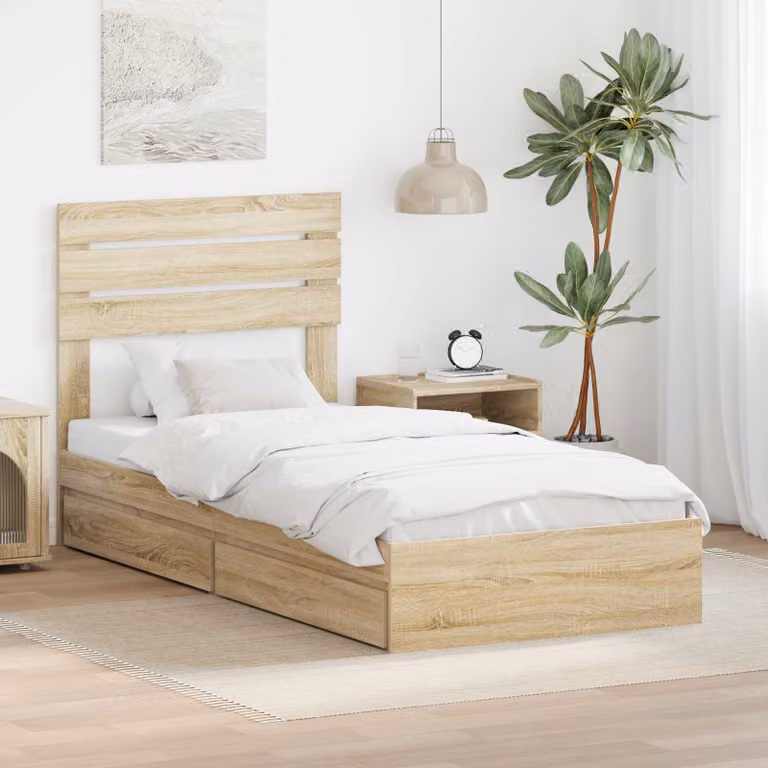 Letto con contenitore e cassetto vidaXL in Rovere Sonoma, Marrone, L 100 x P 200 cm
