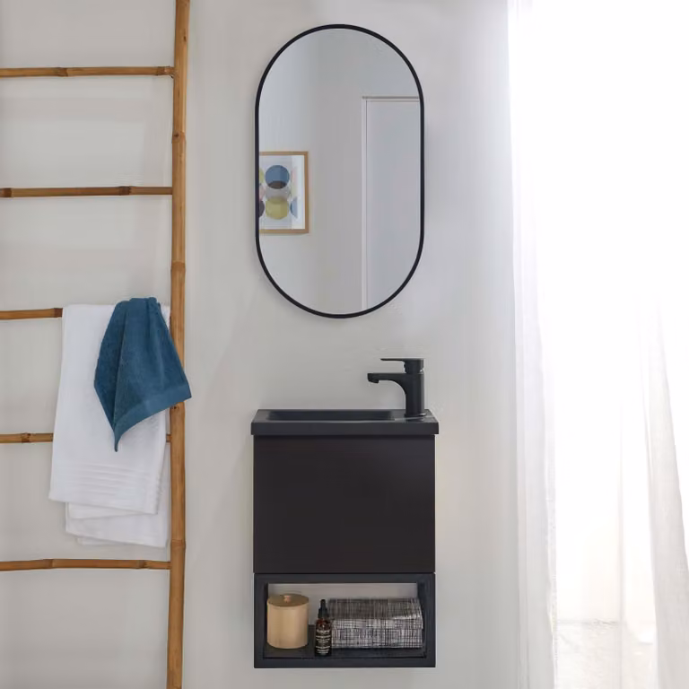 Set lavabo NOVA in metallo e legno con specchio ovale