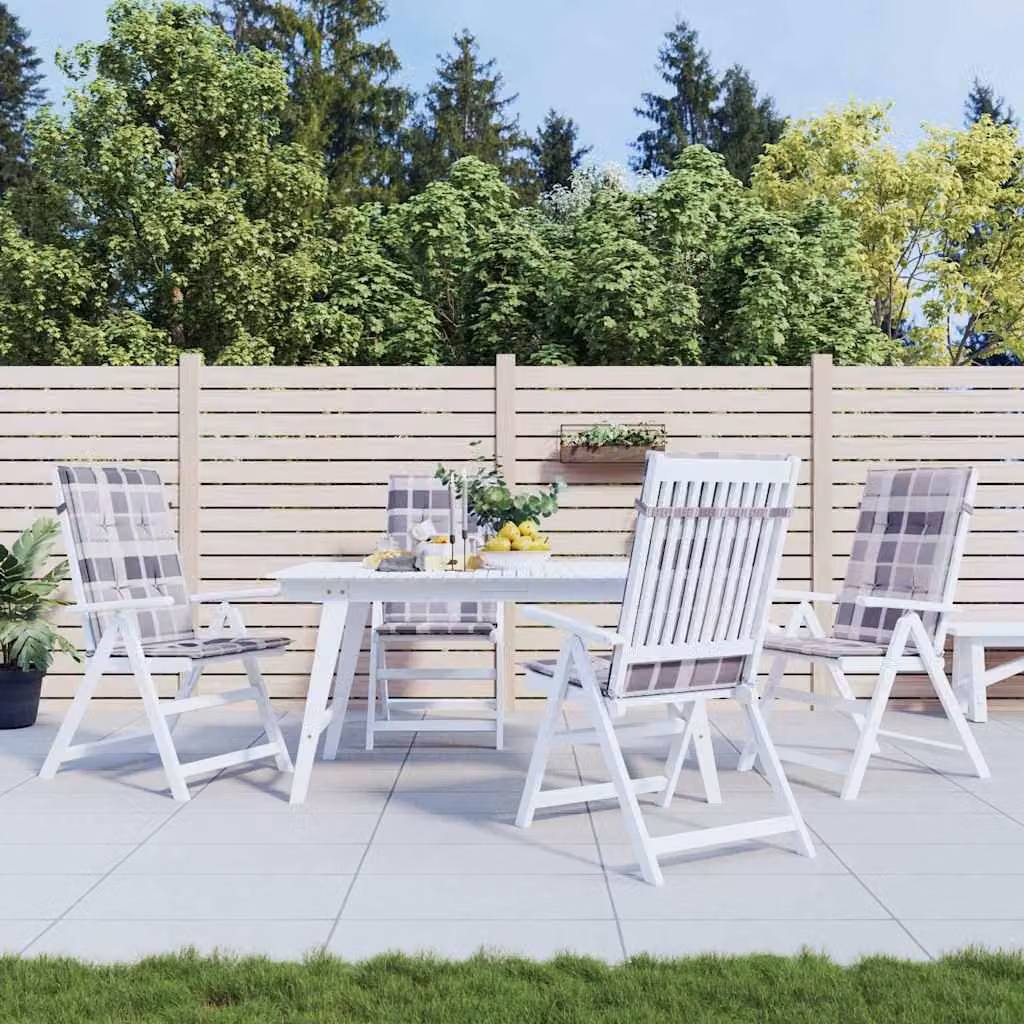 Set di 4 cuscini per sedie vidaXL grigi a quadri in tessuto resistente all'acqua e ai raggi UV, L 120 cm x P 50 cm x H 3 cm
