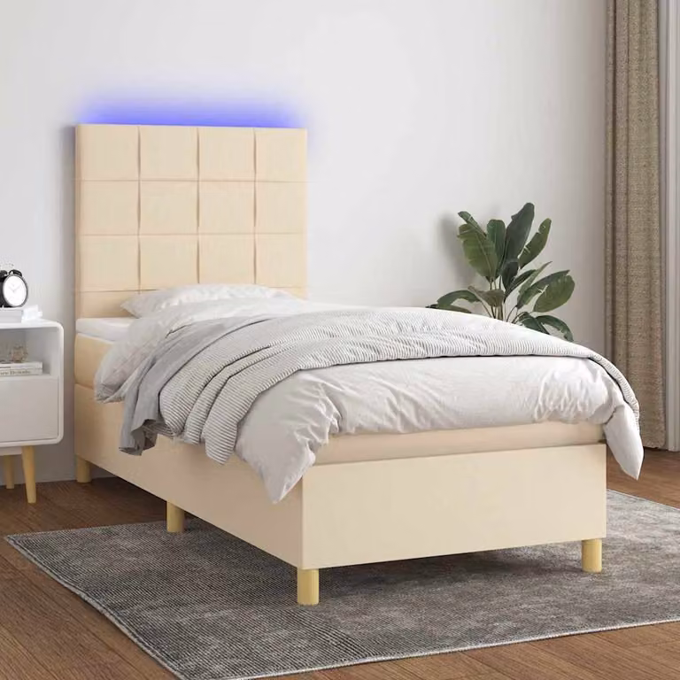 Letto a molle con materasso ibrido vidaXL con illuminazione LED e porta USB, colore beige e bianco, L 80 cm x P 200 cm