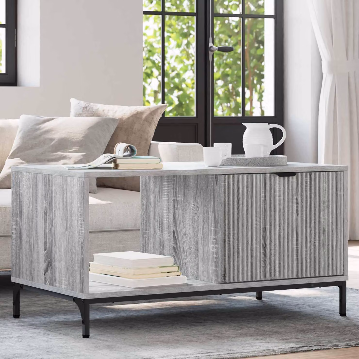 Maison Exclusive - Tavolino Sonoma grigio, 90 x 49 x 46 cm, realizzato in legno composito