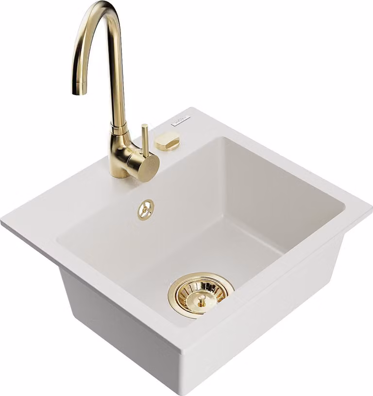 Mexen Milo lavello in granito a 1 vasca con rubinetto cucina Telma, bianco - 6505-20-670200-50