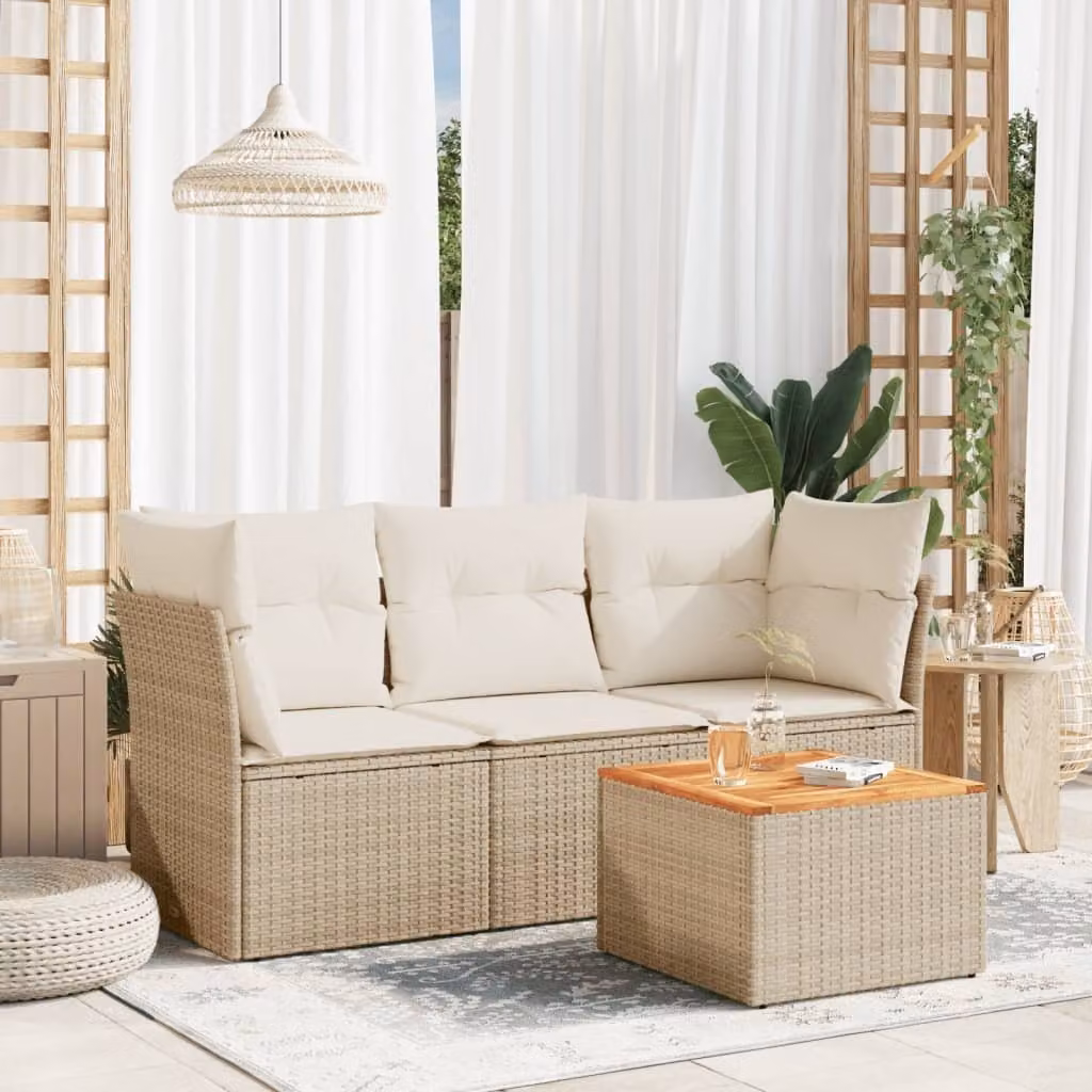 Maison Exclusive - Set Divano da Giardino 4 pz con Cuscini Beige in Polyrattan