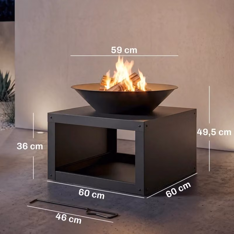 Braciere da esterno WISHDOR in metallo nero con ripiano portalegna e attizzatoio, Ø 60 cm – 2