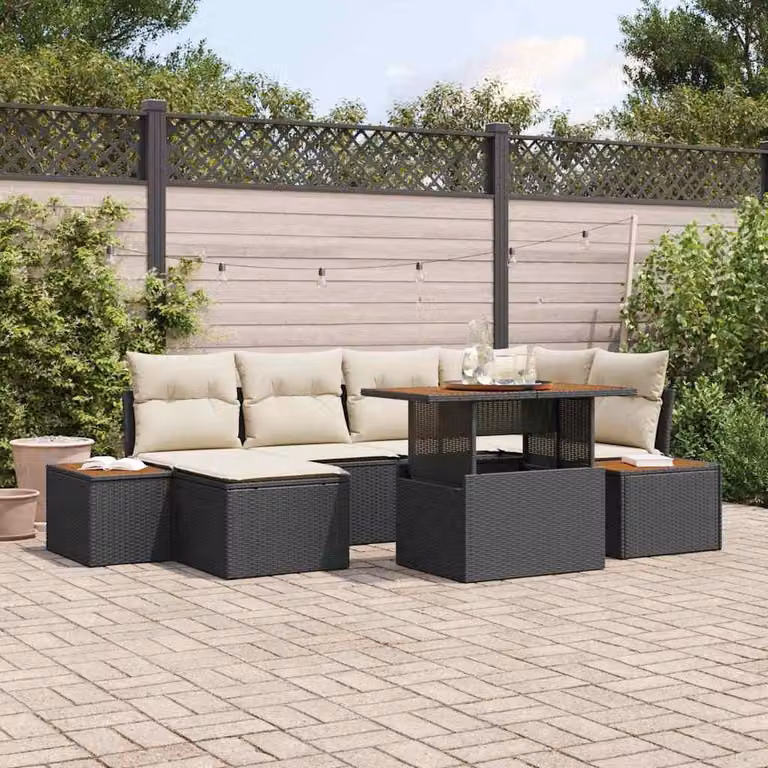 Maison Exclusive - Set da giardino composto da 7 pezzi, divano, in rattan sintetico nero