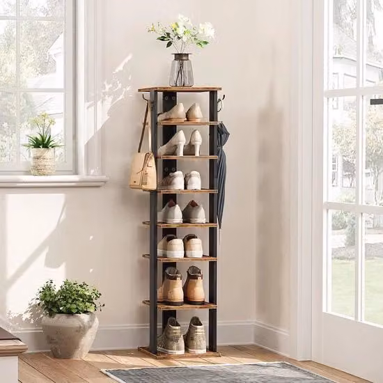 Rack per scarpe con 8 livelli - Organizzatore spaziale per scarpe e accessori in pelle vintage marrone-nero