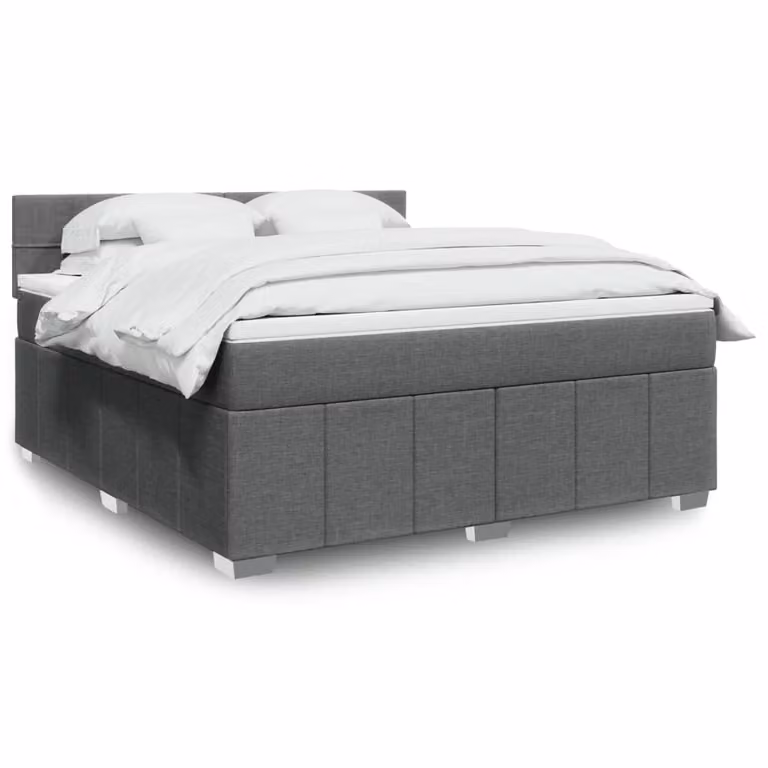 vidaXL Giroletto a Molle con Materasso Ibrido in Tessuto Grigio e Bianco L/P/H: 180 x 200 cm