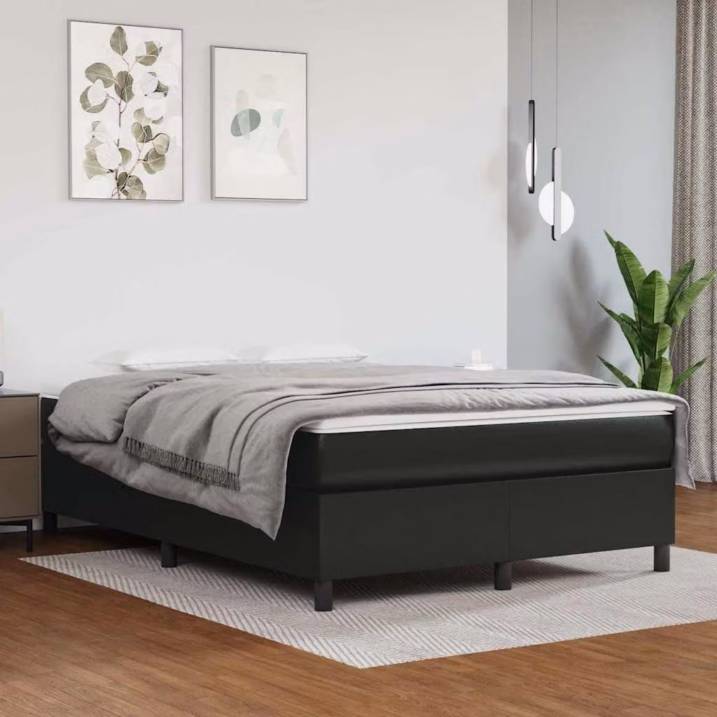 vidaXL Letto a Molle Ibrido con Materasso in Similpelle Nero L: 140 cm, P: 200 cm
