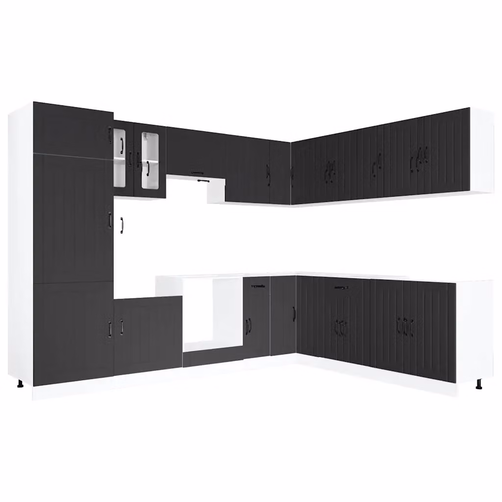 Set Mobili da Cucina Moderno vidaXL in Legno e Vetro Nero 14 Pezzi – 2