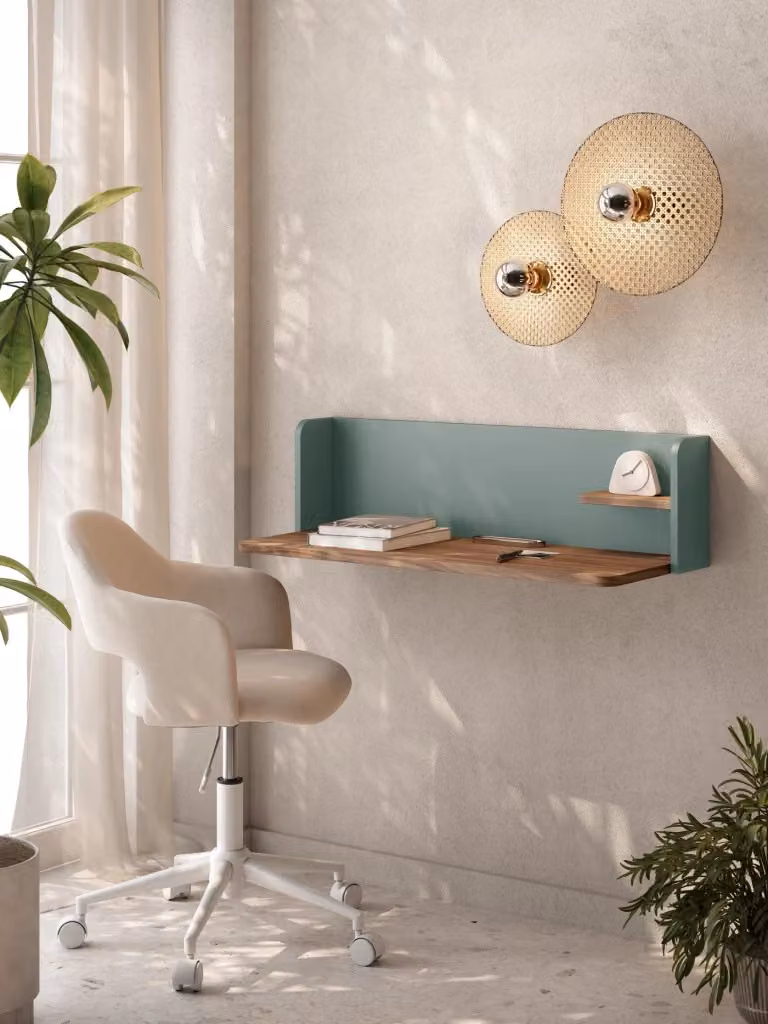 Scrivania da parete Herdasa effetto noce e verde L 90 x P 35 x H 25 cm – 2