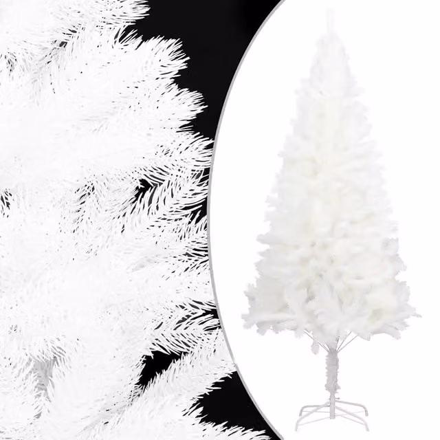 Albero di Natale Preilluminato con LED e Palline vidaXL, Bianco e Oro, Altezza: 150 cm – 1