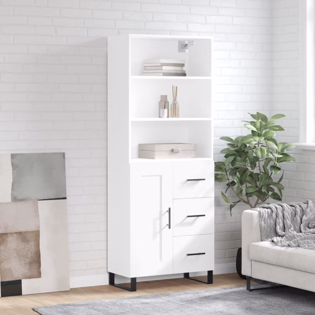 Credenza moderna vidaXL in legno multistrato e MDF bianca L: 69,5 cm, P: 34 cm, H: 180 cm