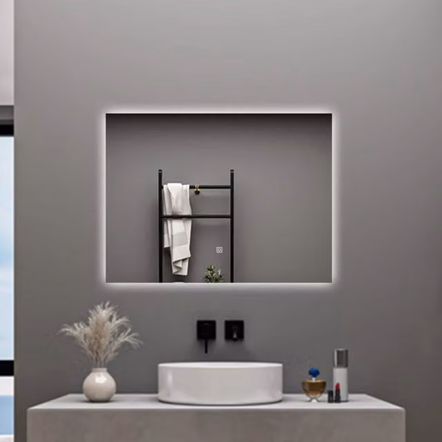 Specchio da bagno AICA rettangolare con luce LED, dimmerabile e interruttore touch, bianco, L: 100 cm, P: 60 cm