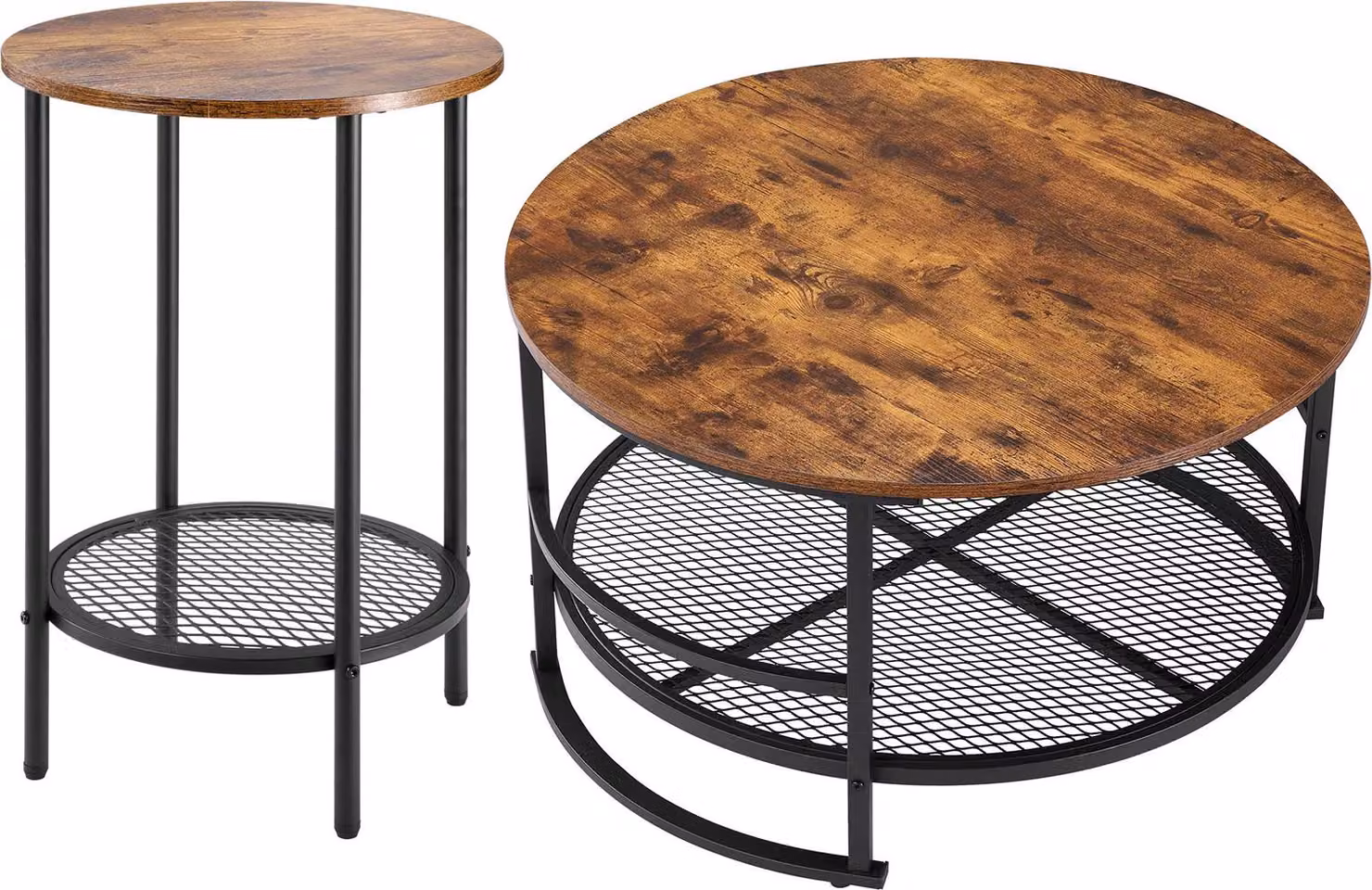SucceBuy Set di 3 tavoli rotondi per il soggiorno, (800 x 465 mm) tavolino industriale con 2 tavolini rotondi (40 x 60 cm), set di tavoli da divano con robuste gambe in metallo, ideale per l'ufficio, il salotto e la casa