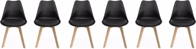 Set di 6 sedie scandinave Sweeek imbottite in tessuto nero con gambe in legno di faggio per sala da pranzo e cucina