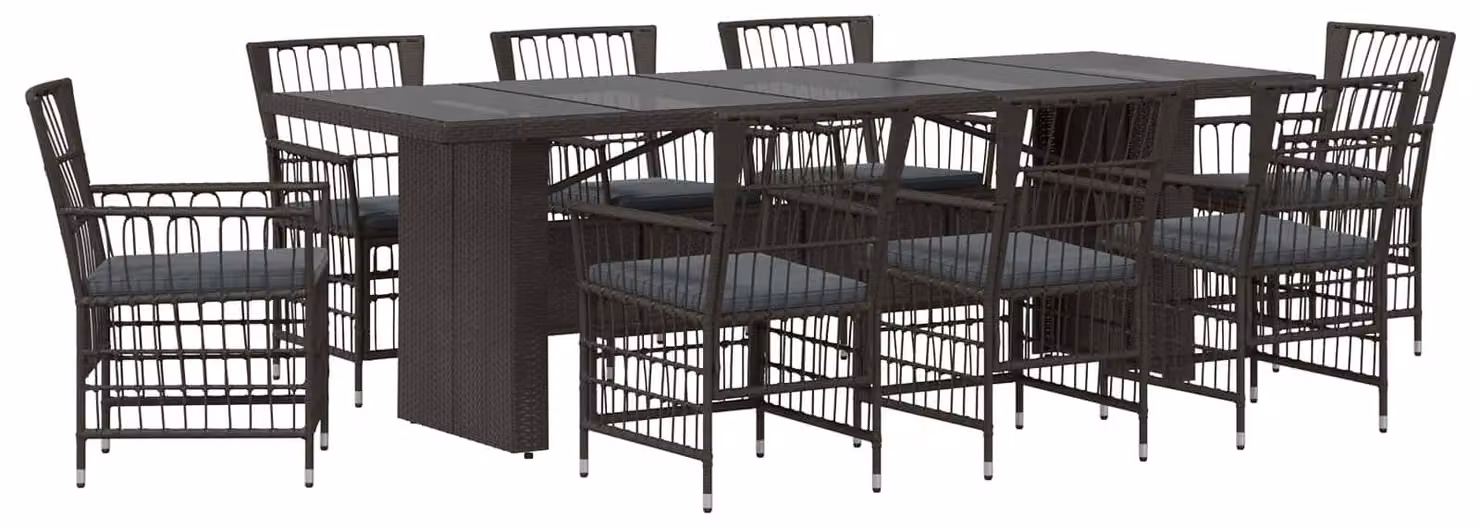 Set da esterno per 9 persone, in rattan sintetico nero