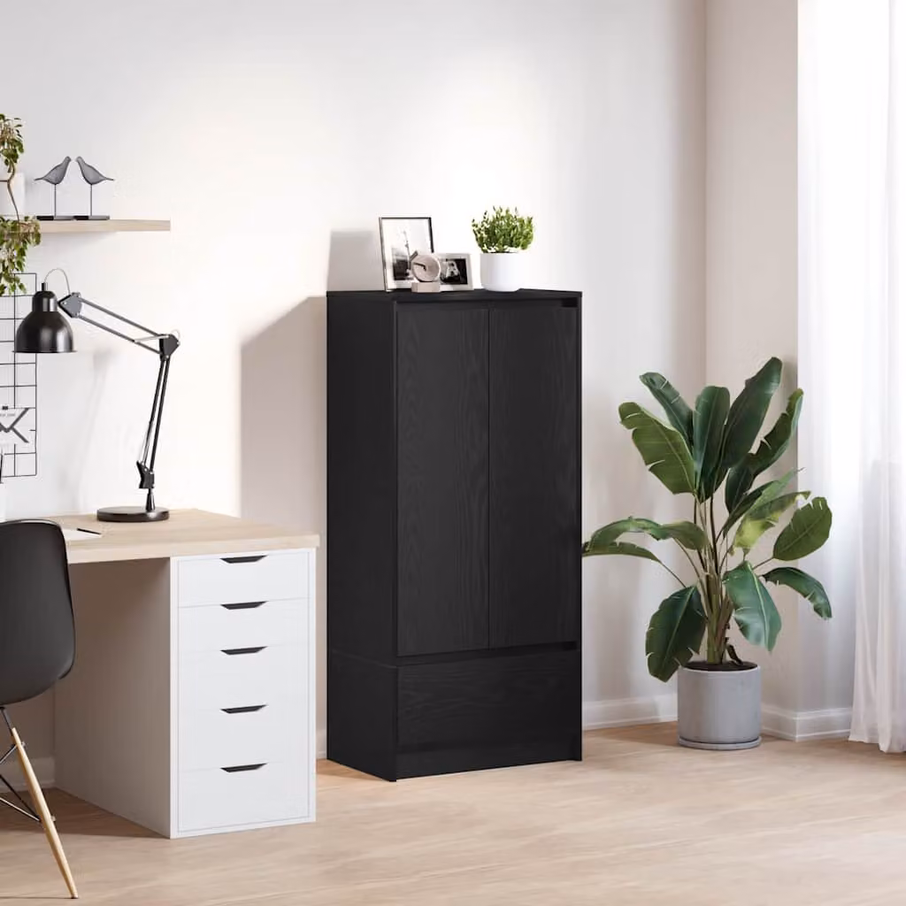 Armadio a parete moderno vidaXL con ante a battente e cassetti, Nero, L: 55,5 cm, P: 34 cm, H: 119,5 cm