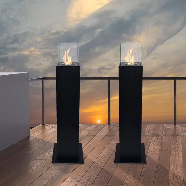 Camino a bioetanolo Jakarta, Caminetto, Focolare senza fumo, Riscaldatore ad etanolo, Made in Italy, 20x20 h110 cm, Nero