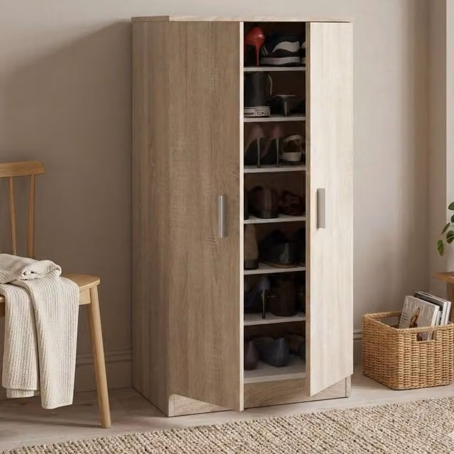 Armadio Multiuso DMORA con 2 Ante e Ripiani Interni, Colore Marrone Rovere, L/P/H: 55 x 36 x 108 cm – 1