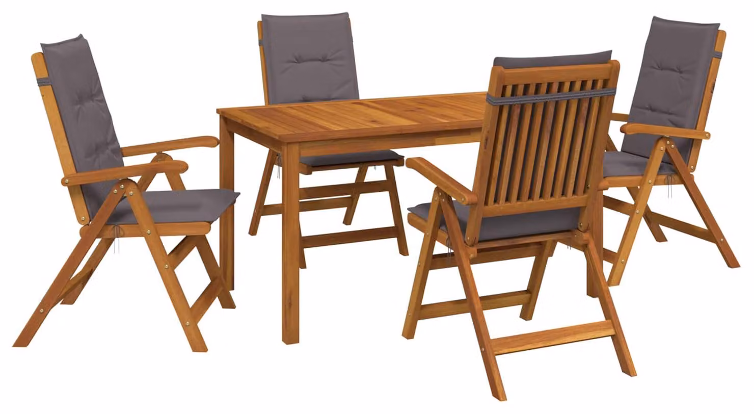 Set da pranzo da giardino, 5 pezzi, in legno massello di acacia naturale