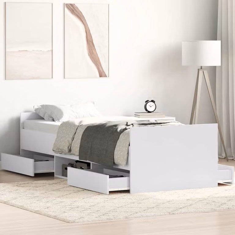 vidaXL Giroletto moderno con testiera e pediera in legno e tessuto, Bianco, L 100 x P 200 cm