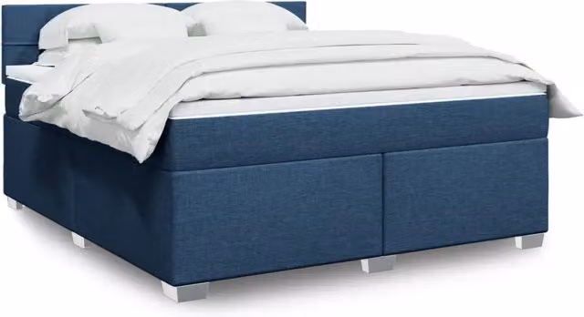 Letto Ibrido vidaXL con Giroletto a Molle e Materasso in Tessuto Blu e Bianco L 180 cm x P 200 cm – 1