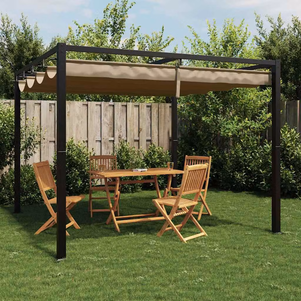 vidaXL Gazebo da Giardino con Tetto Retrattile Tortora 3x3 m Acciaio