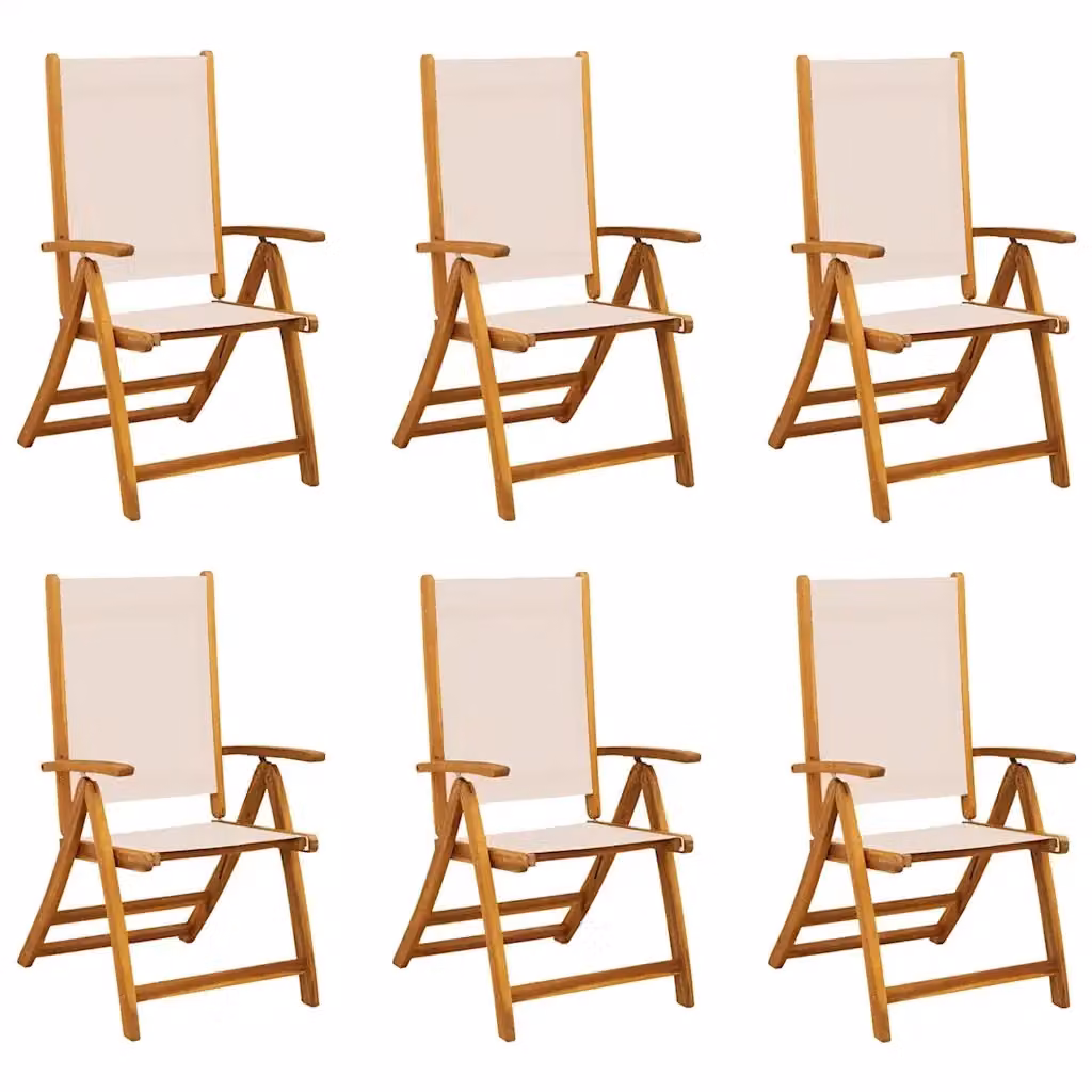 Set di 6 sedie pieghevoli da giardino vidaXL in legno di acacia oliato e textilene beige e marrone – 2