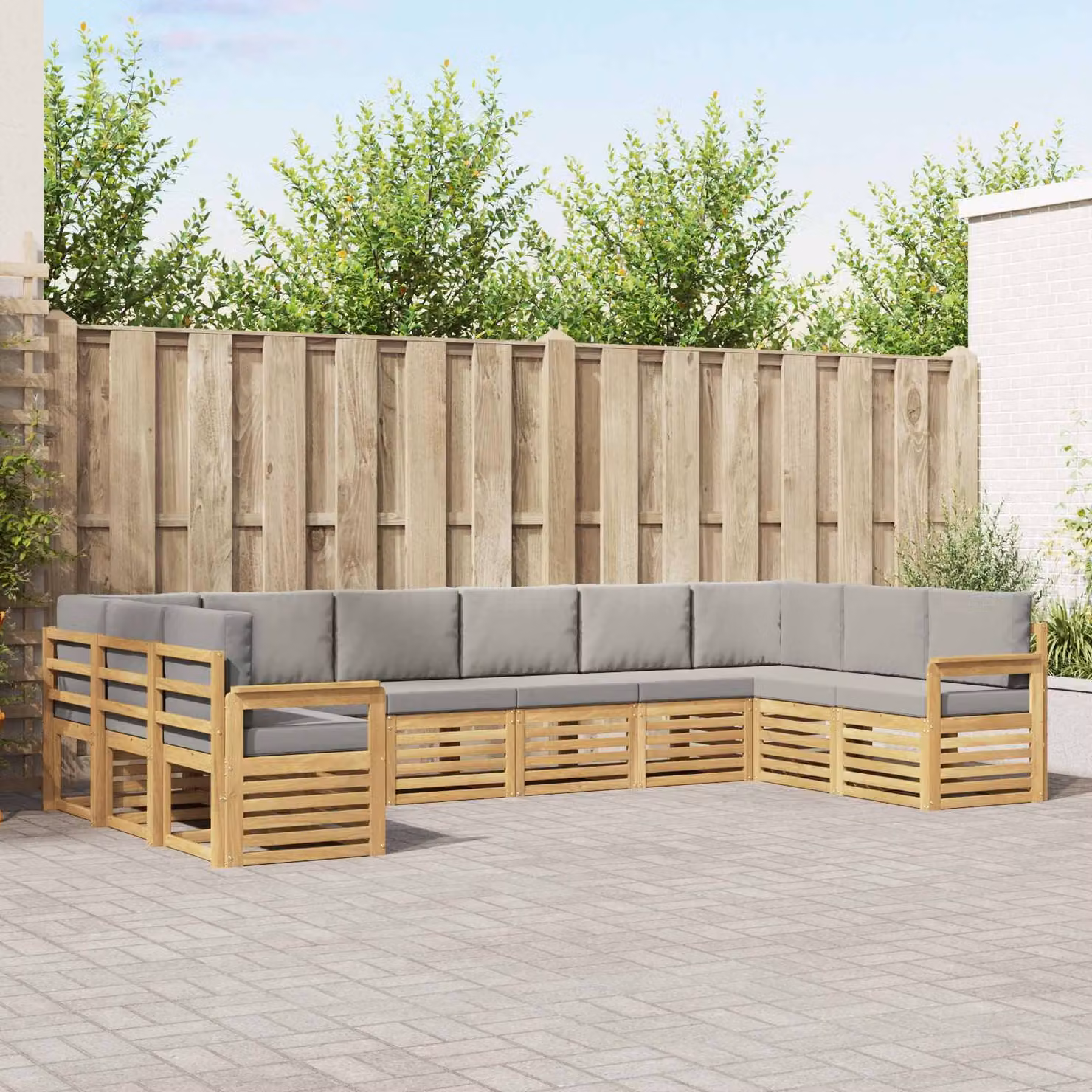 vidaXL Set di divani da esterno 7 pz in legno di acacia con cuscini, Bianco e Grigio