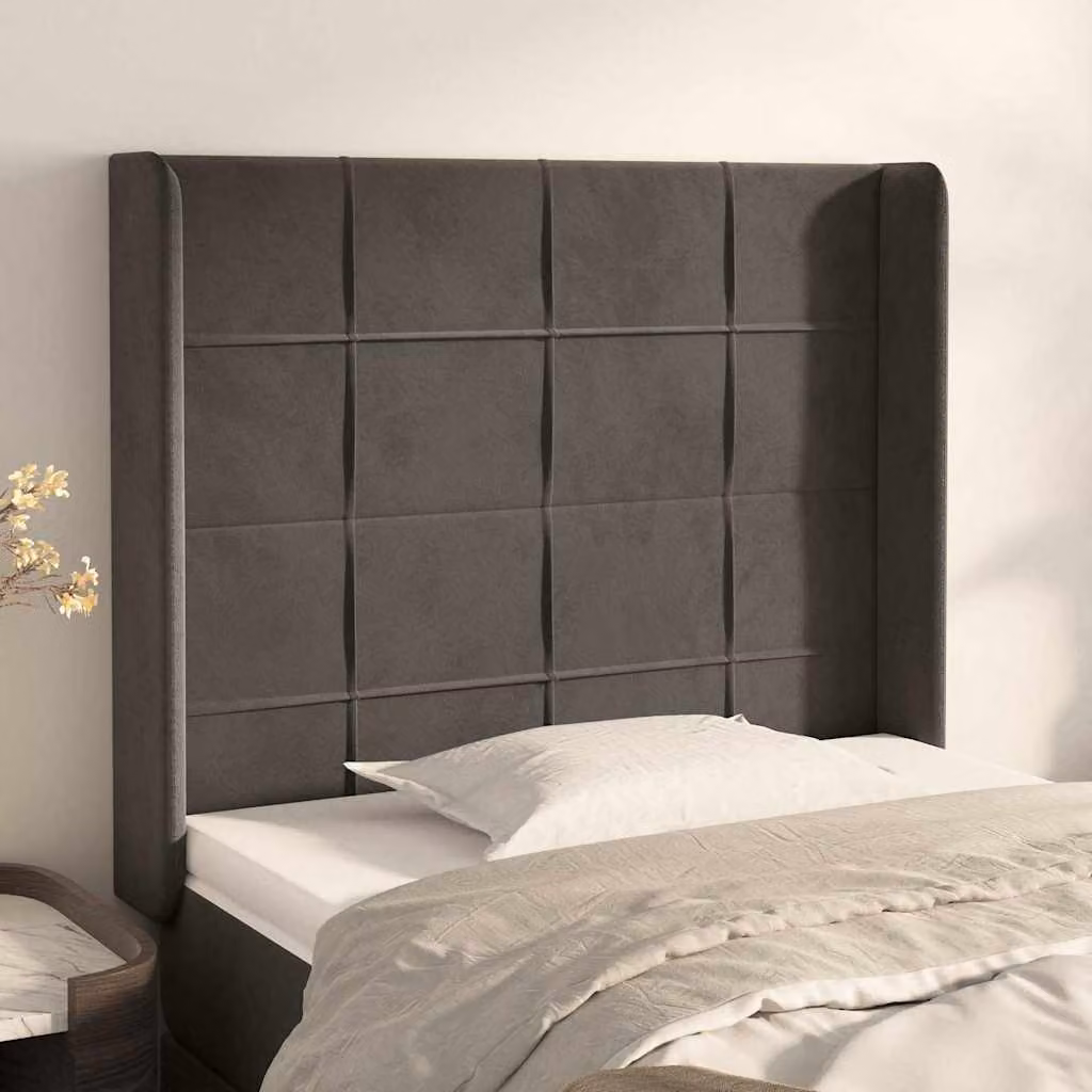 Testiera ad orecchio vidaXL in velluto grigio scuro L/P/H: 93 x 16 x 118/128 cm