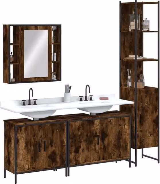 Set Mobili da Bagno 4 pz Rovere Fumo in Legno Multistrato 3214752