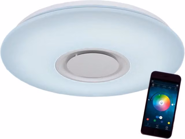 LÚZETE Lampada da soffitto LED musicale 24W bianca con Bluetooth e funzione dimmabile, diametro 40 cm