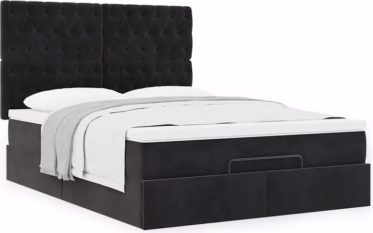 Struttura Letto Pouf con Materassi Nero 140x190 cm in Velluto