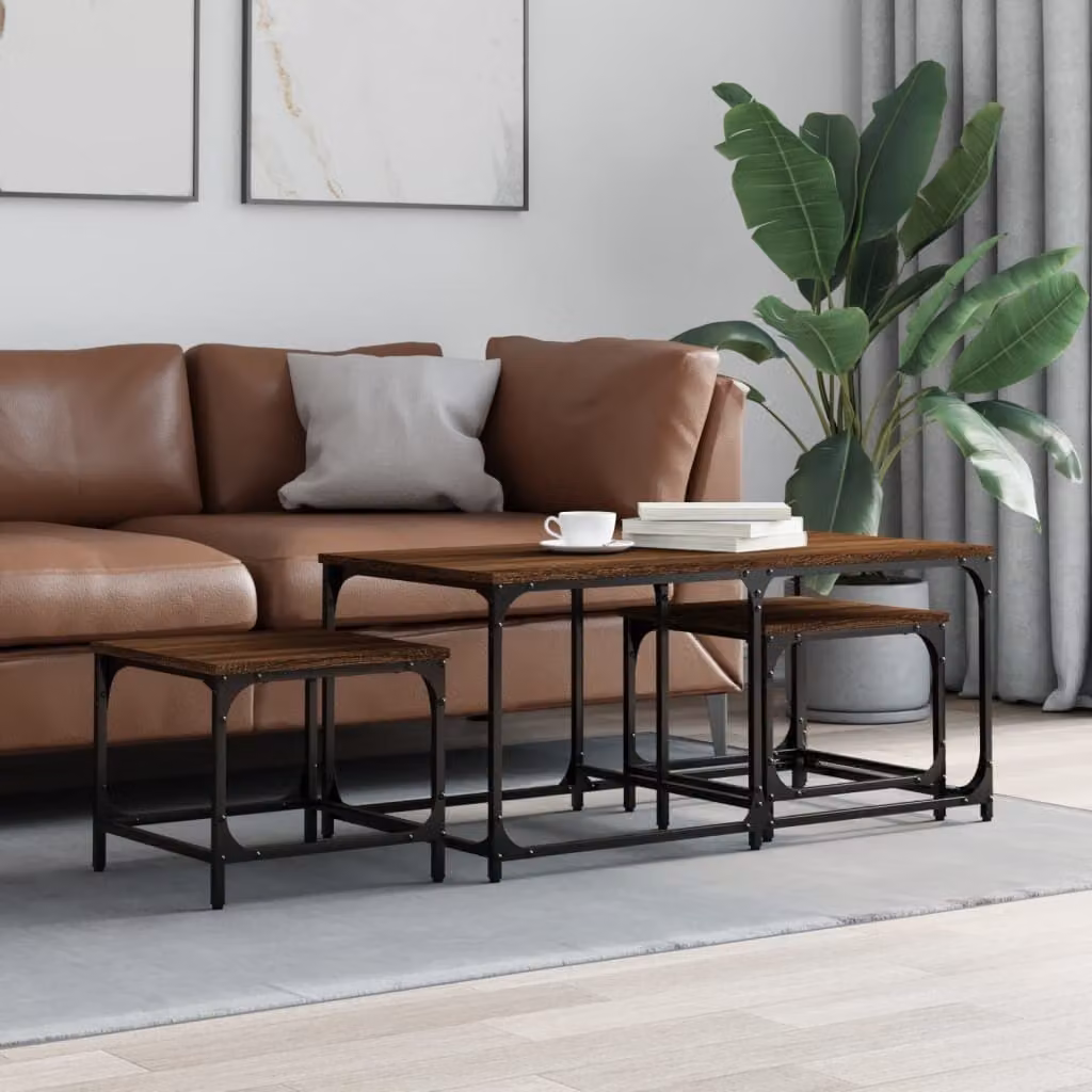 Maison Exclusive - Set di 3 tavolini marroni effetto rovere in materiale ligneo