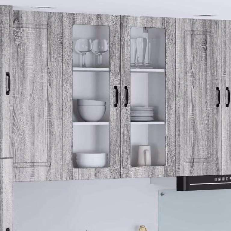 Mobile da parete LUCCA vidaXL in legno e vetro, Grigio Sonoma, L 80 x P 31 x H 100 cm