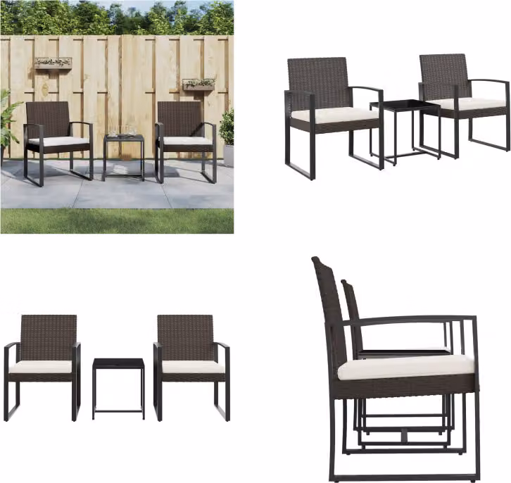 vidaXL Set da pranzo da giardino 3 pezzi con cuscini in PP rattan marrone - Set da pranzo da giardino - Set da pranzo da giardino - Set da pranzo da terrazza