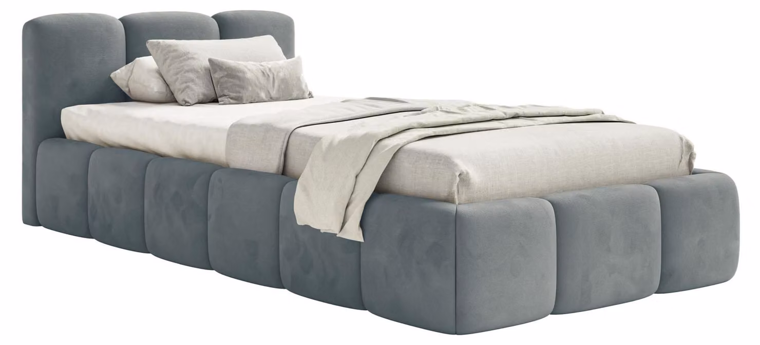 Selsey Cloudy Low – Letto imbottito 90x200 cm, contenitore e rete a doghe, grigio velluto