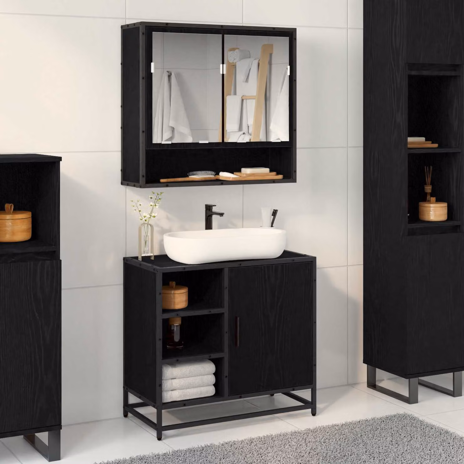 Mobile da bagno vidaXL in stile minimalista, colore nero, L 65 cm x P 33 cm x H 60 cm