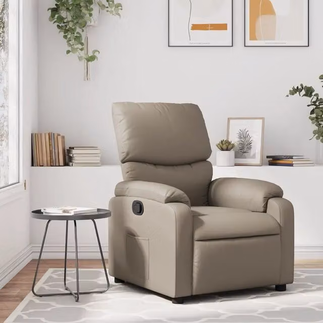 Poltrona Reclinabile Relax vidaXL in Similpelle Beige con Braccioli e Leva Manuale – 1