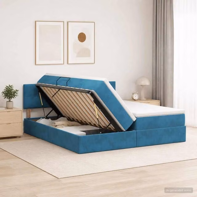 Letto con Contenitore e Testiera Moderno vidaXL Blu, L/P/H: 180 x 200 x 88 cm