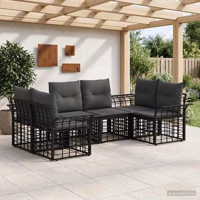 Set di divani da esterno 6 pz Nero e Grigio scuro Poliestere 3437753
