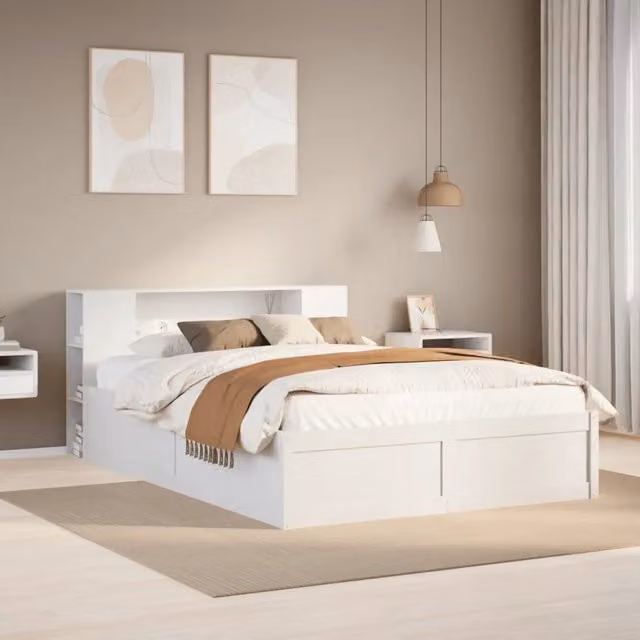 Letto senza Materasso-Struttura Letto Bianco 135x190 cm Legno Massello di Pino 574682