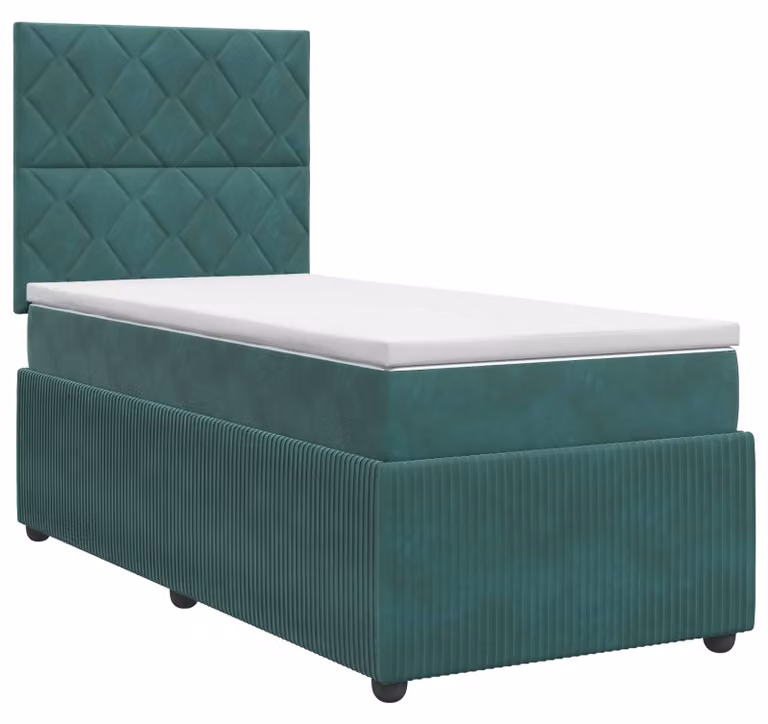 Letto a molle con materasso verde scuro 80 x 200 cm in velluto