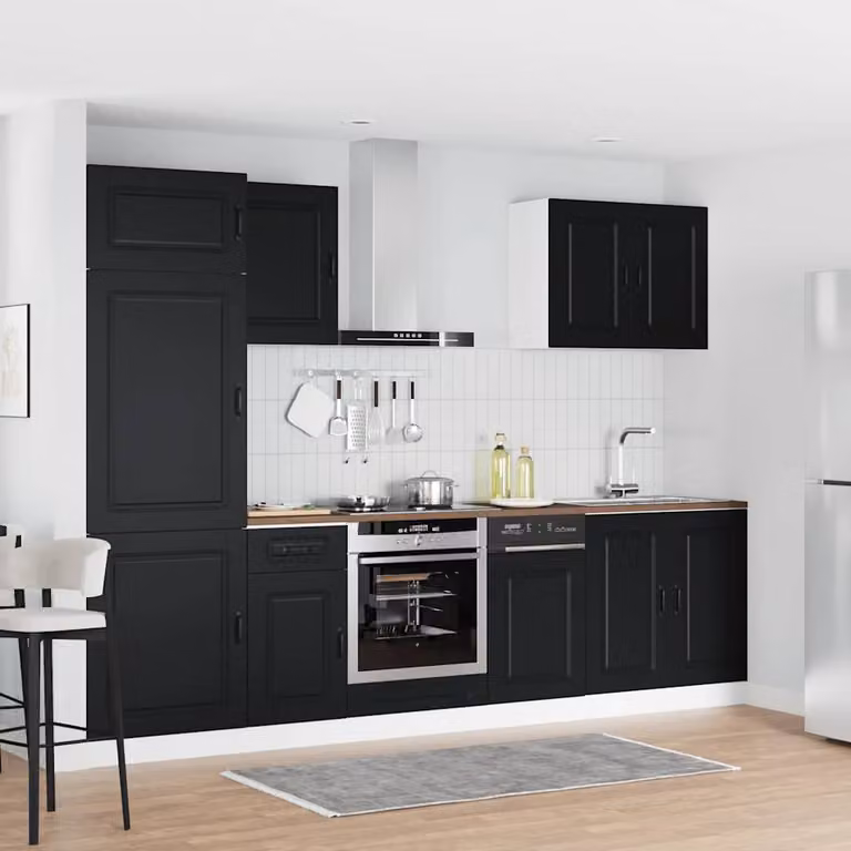 Set di mobili da cucina Kalmar vidaXL composto da 7 pezzi in legno multistrato nero opaco L/P/H: 207 x 60 x 57 cm