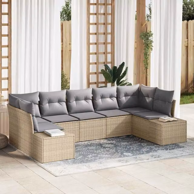 Set Divano da Giardino 7 pz Beige polyrattan 3347210